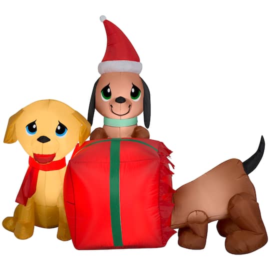 4ft. Airblown&#xAE; Inflatable Present Puppies Scene